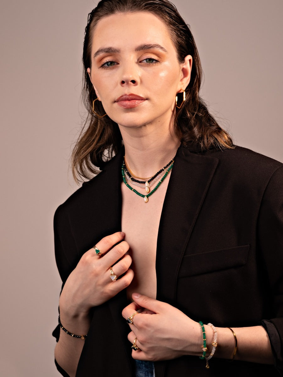 Colier din Argint Black Onyx Elegance in Every Tear Auriu