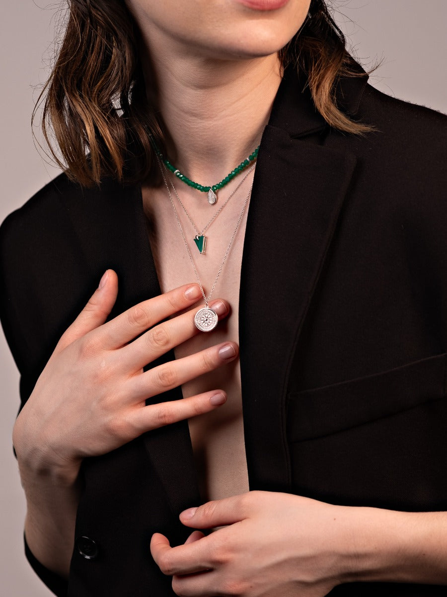 Colier din Argint Green Onyx Elegance in Every Tear Argintiu