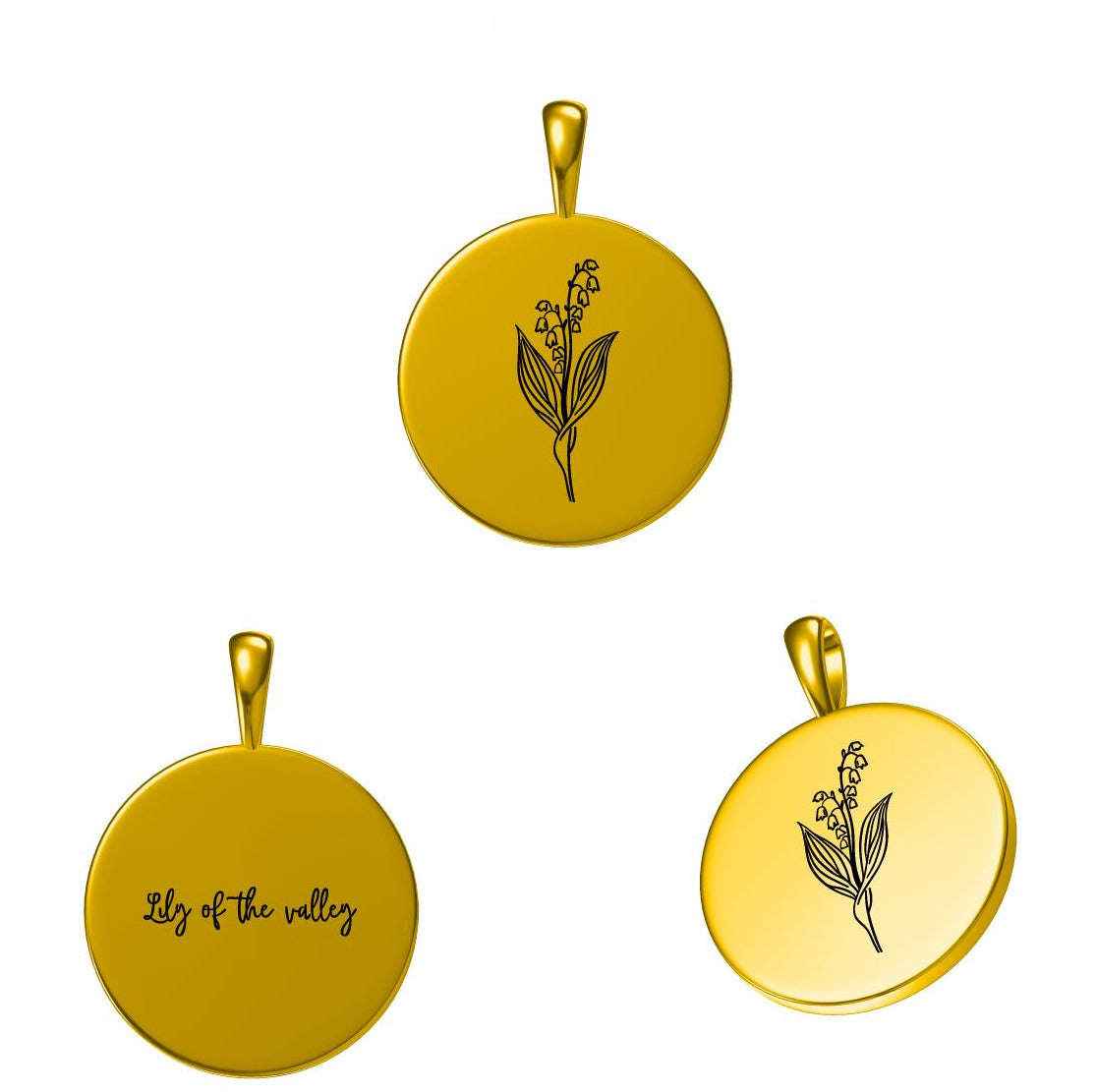 Pandantiv din Argint Birthflower Bloom Gold - May Lily of the Valley