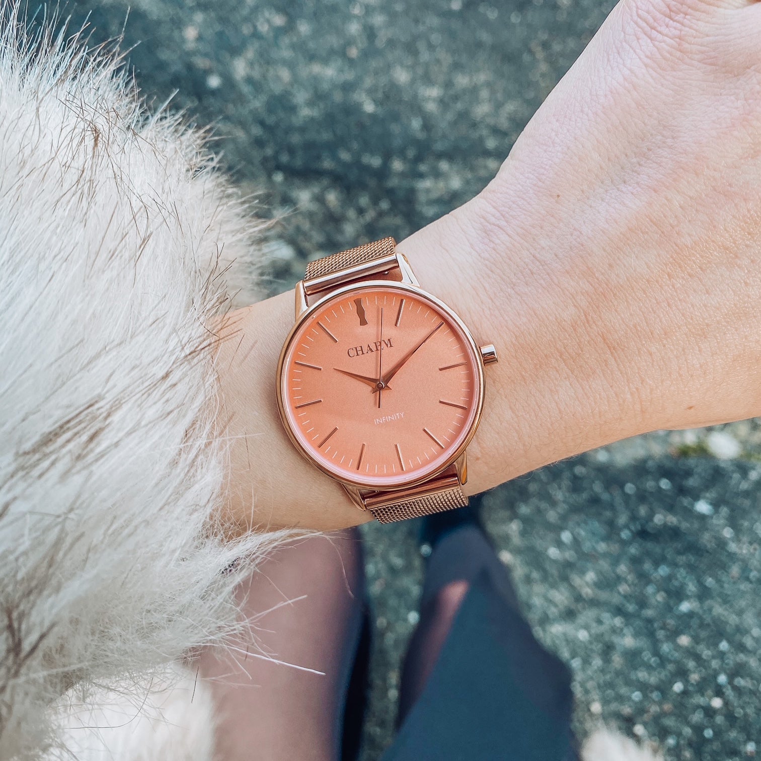 Set Cadou : Ceas Infinity Flora Grey + Curea din otel inoxidabil Rose Gold