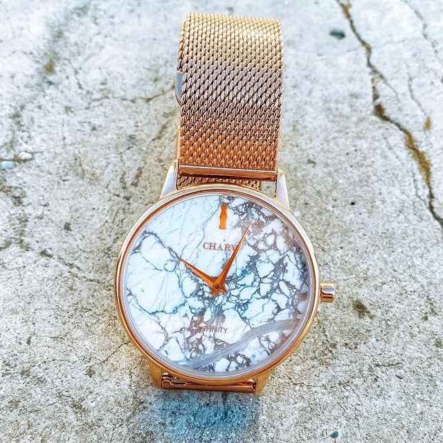 Set Cadou : Ceas Infinity Marble Theea Grey + Curea din otel inoxidabil Rose Gold