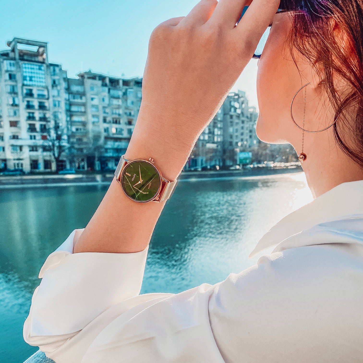 Set Unisex: Ceas Boulevard Unirii Rose Gold + Curea de piele Alba