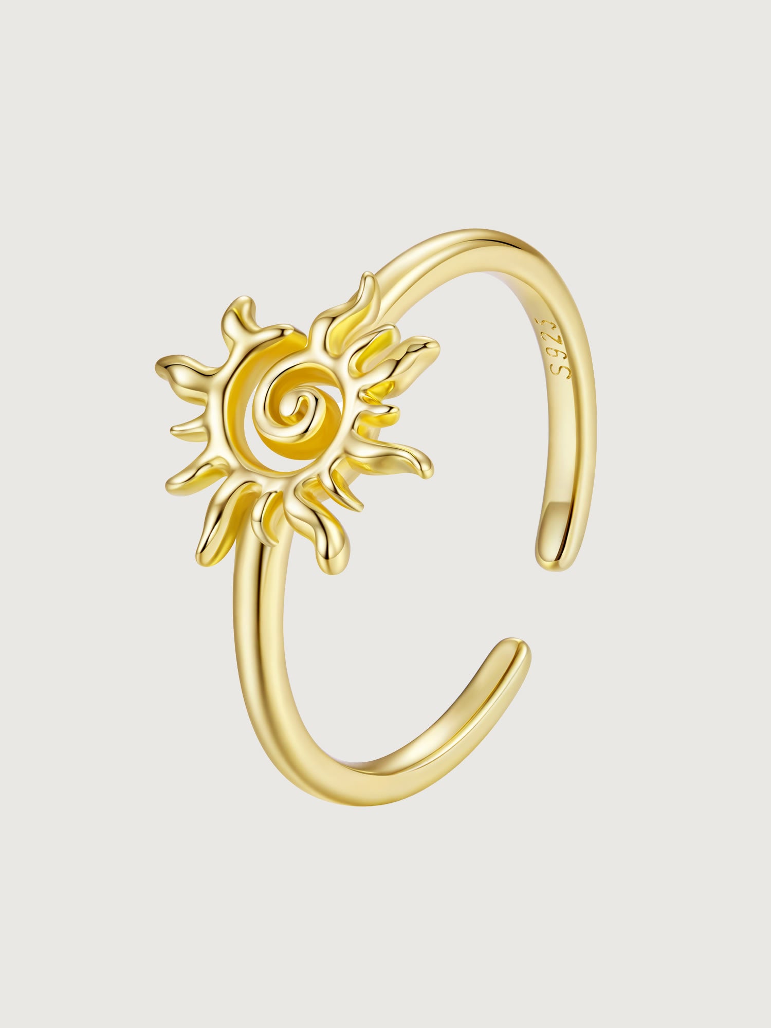 Inel din argint 925 placat cu aur design soare