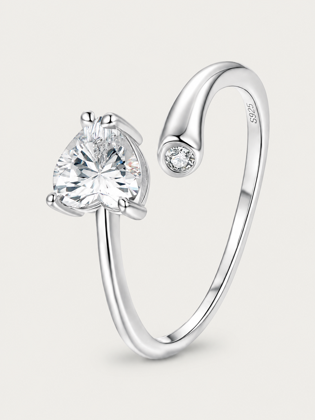 Inel din argint 925 cu zirconia inimă și design open
