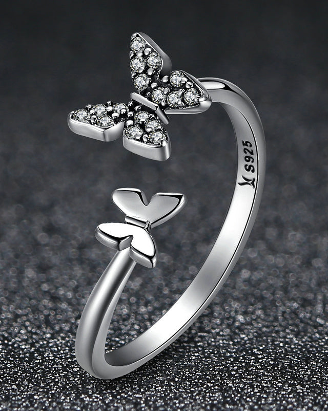 Inel din argint delicat romantic cu fluture