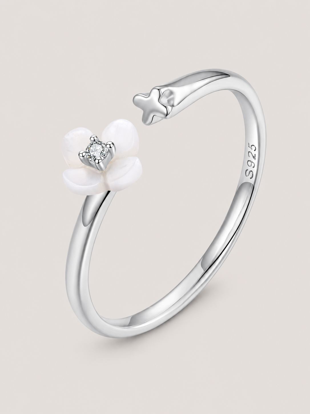 Inel din argint cu Mother of Pearl și zirconie 5A Pearl Bloom