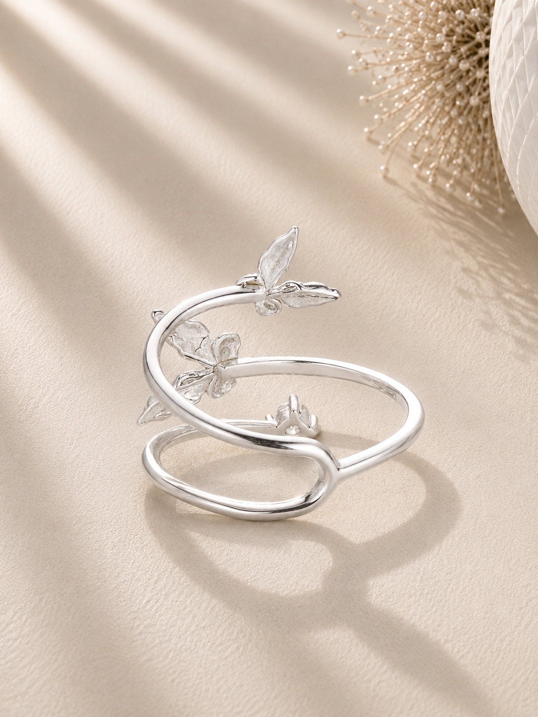 Inel din argint romantic delicat cu fluturi