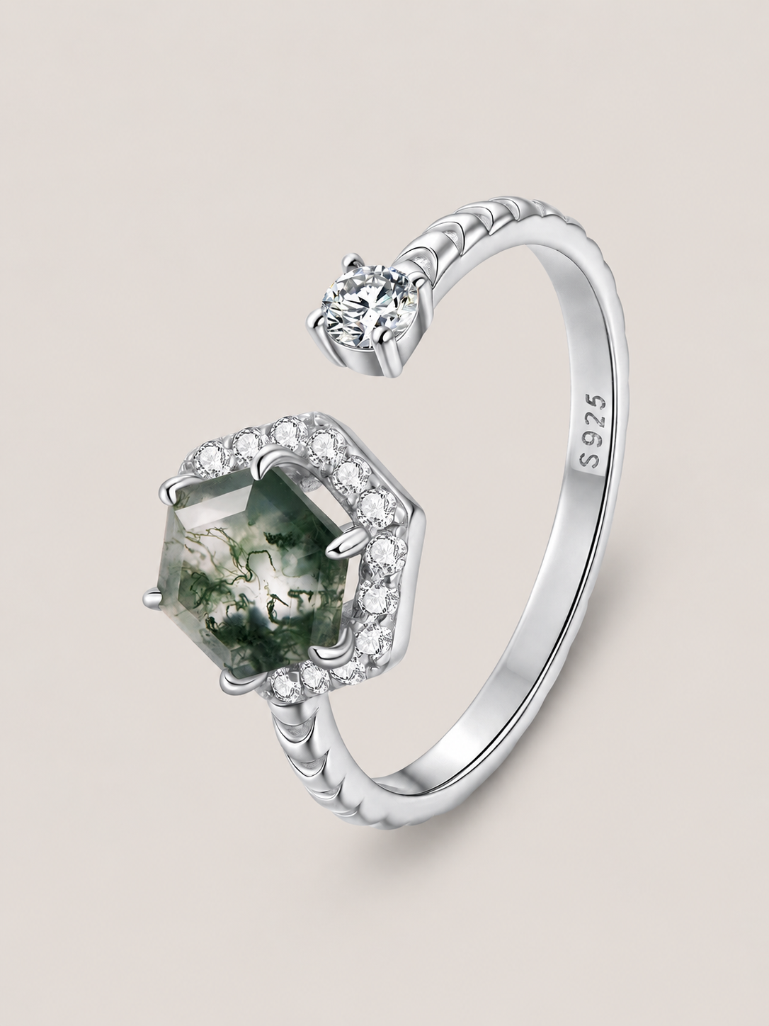 Inel din Argint Zirconii 5A Natural Agate Elegance