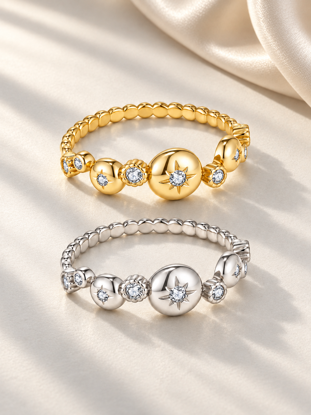 Inel Auriu si Argintiu Celestial Orbit cu Zirconii 5A