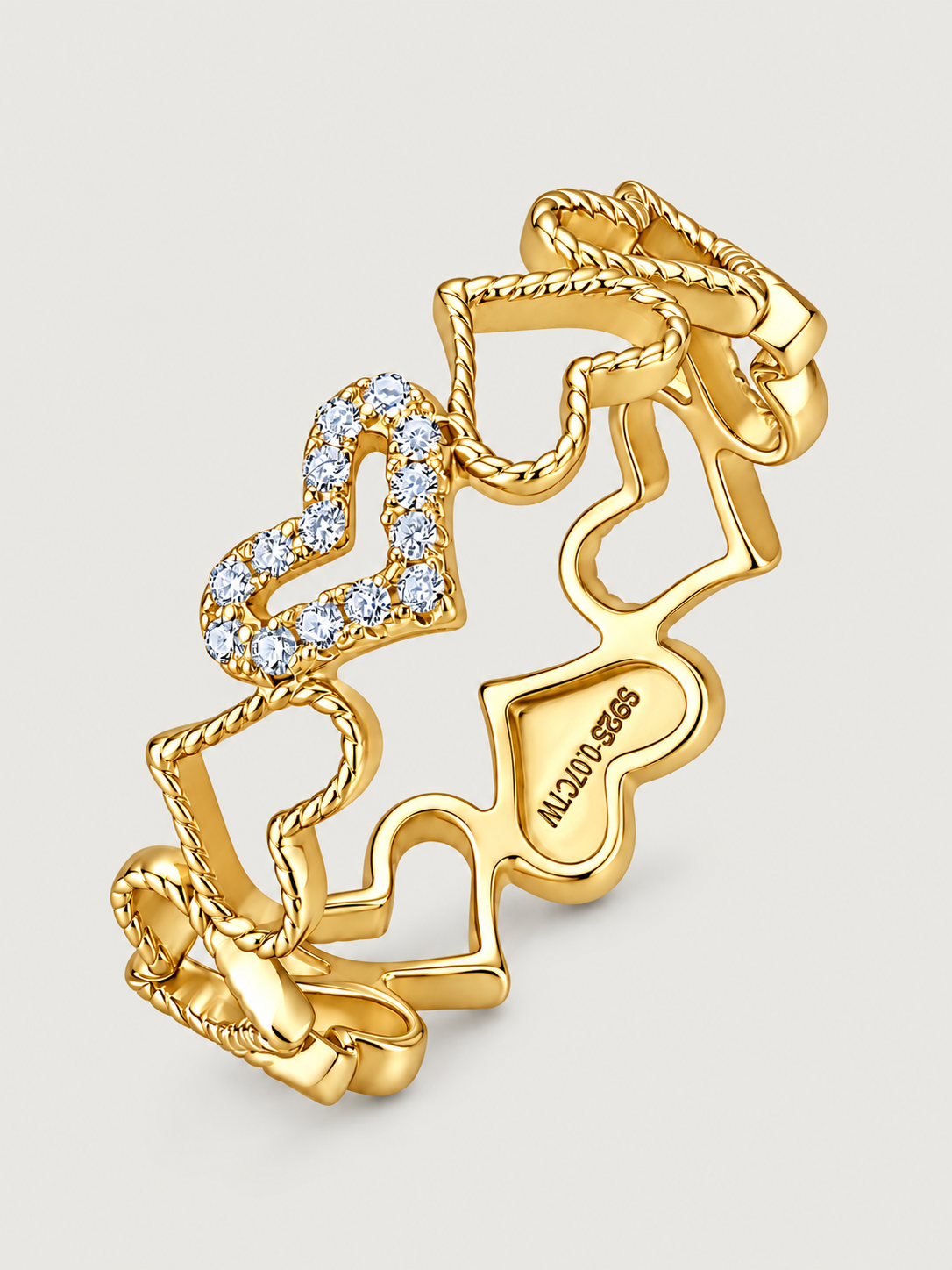 Inel din Argint Moissanite Gold Open Hearts