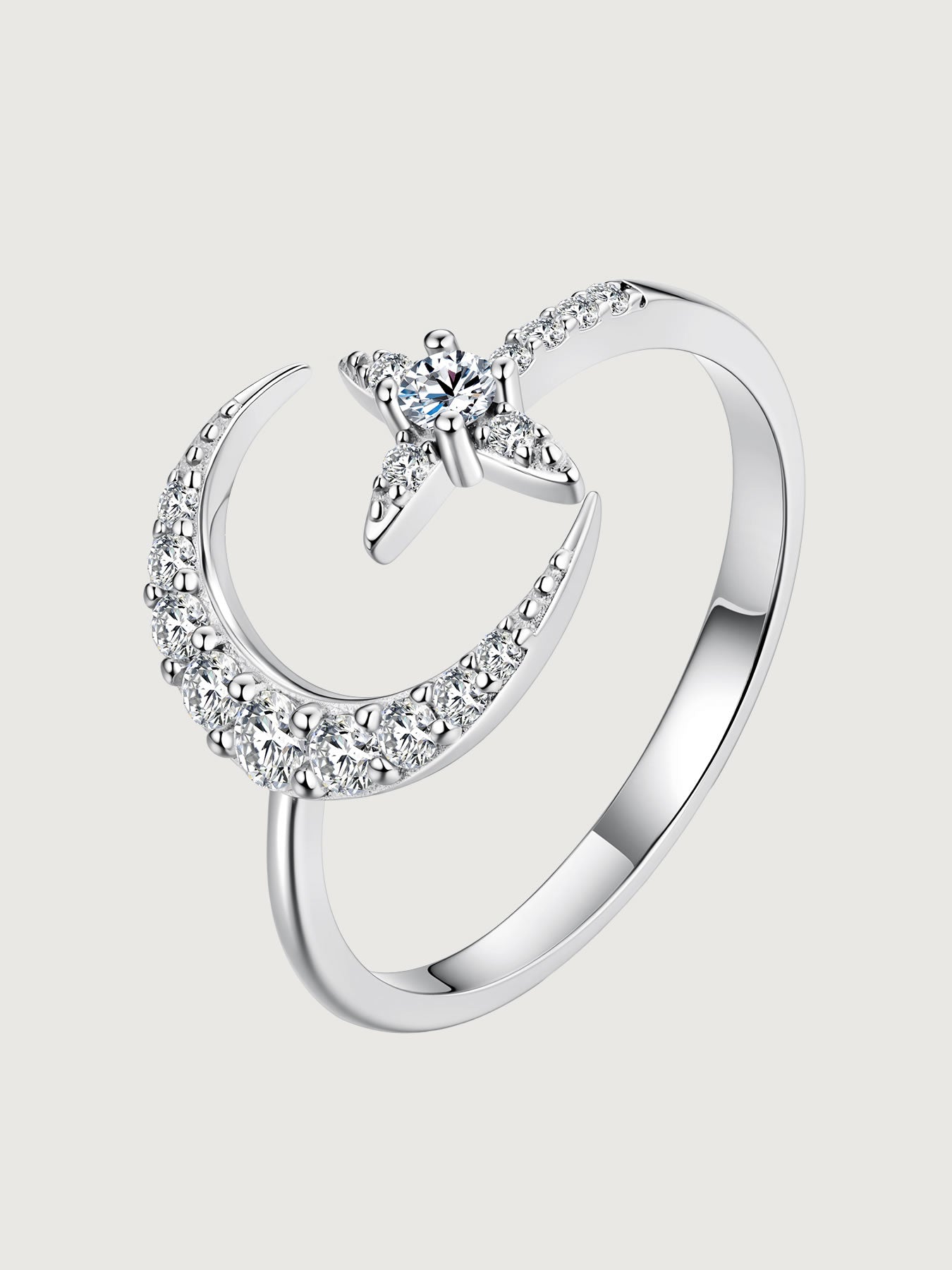 Inel argint luna si stea cu moissanite