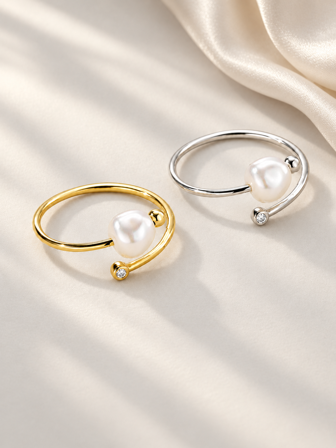 Inel Auriu si Argintiu Reglabil Pearl Orbit