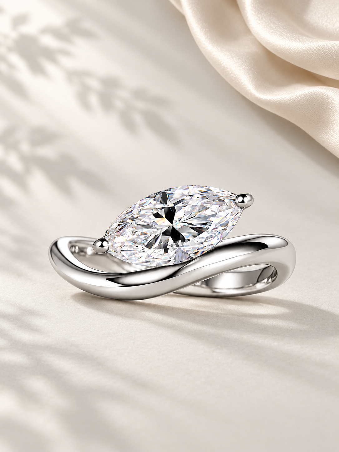 Inel Silver Marquise Flow cu Moissanite 6A