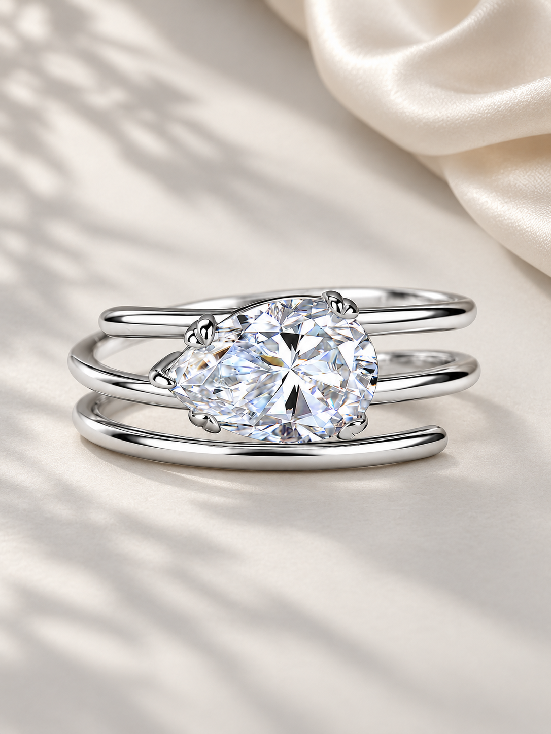 Inel Silver Pear Embrace cu Moissanite 6A