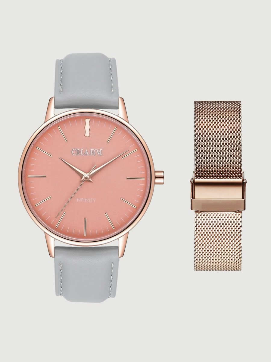 Set Cadou : Ceas Infinity Flora Grey + Curea din otel inoxidabil Rose Gold