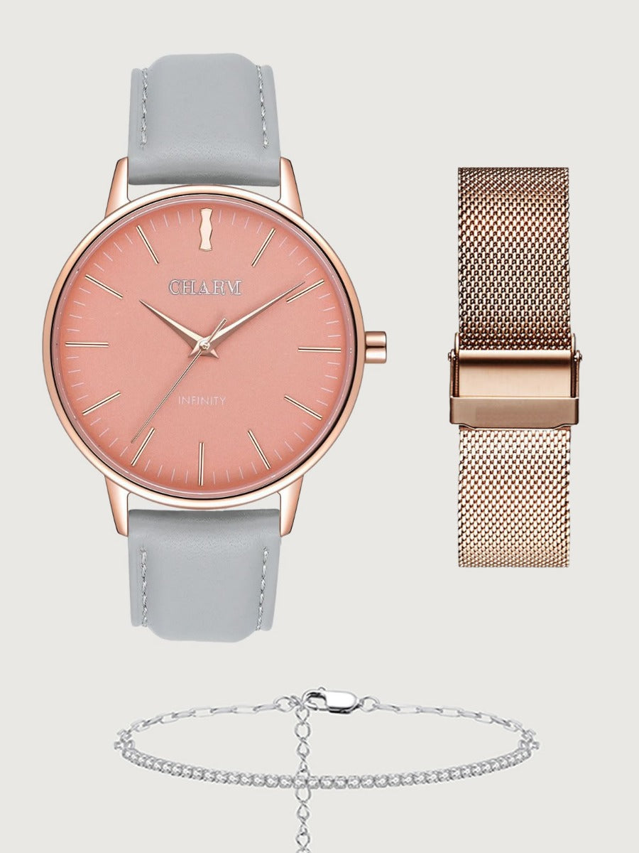 Set Cadou : Ceas Infinity Flora Grey + Curea din otel inoxidabil Rose Gold