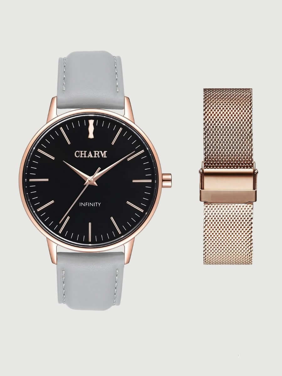 Set Cadou : Ceas Infinity Chloris Grey + Curea din otel inoxidabil Rose Gold