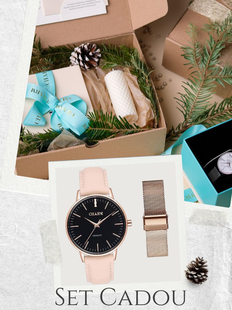 Set Cadou : Ceas Infinity Chloris Nude Rose + Curea din otel inoxidabil Rose Gold