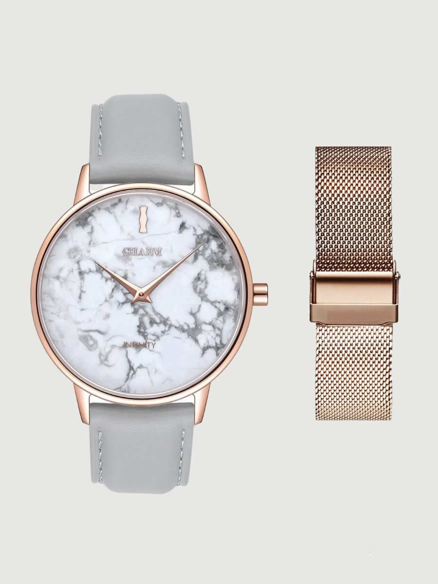 Set Cadou : Ceas Infinity Marble Theea Grey + Curea din otel inoxidabil Rose Gold