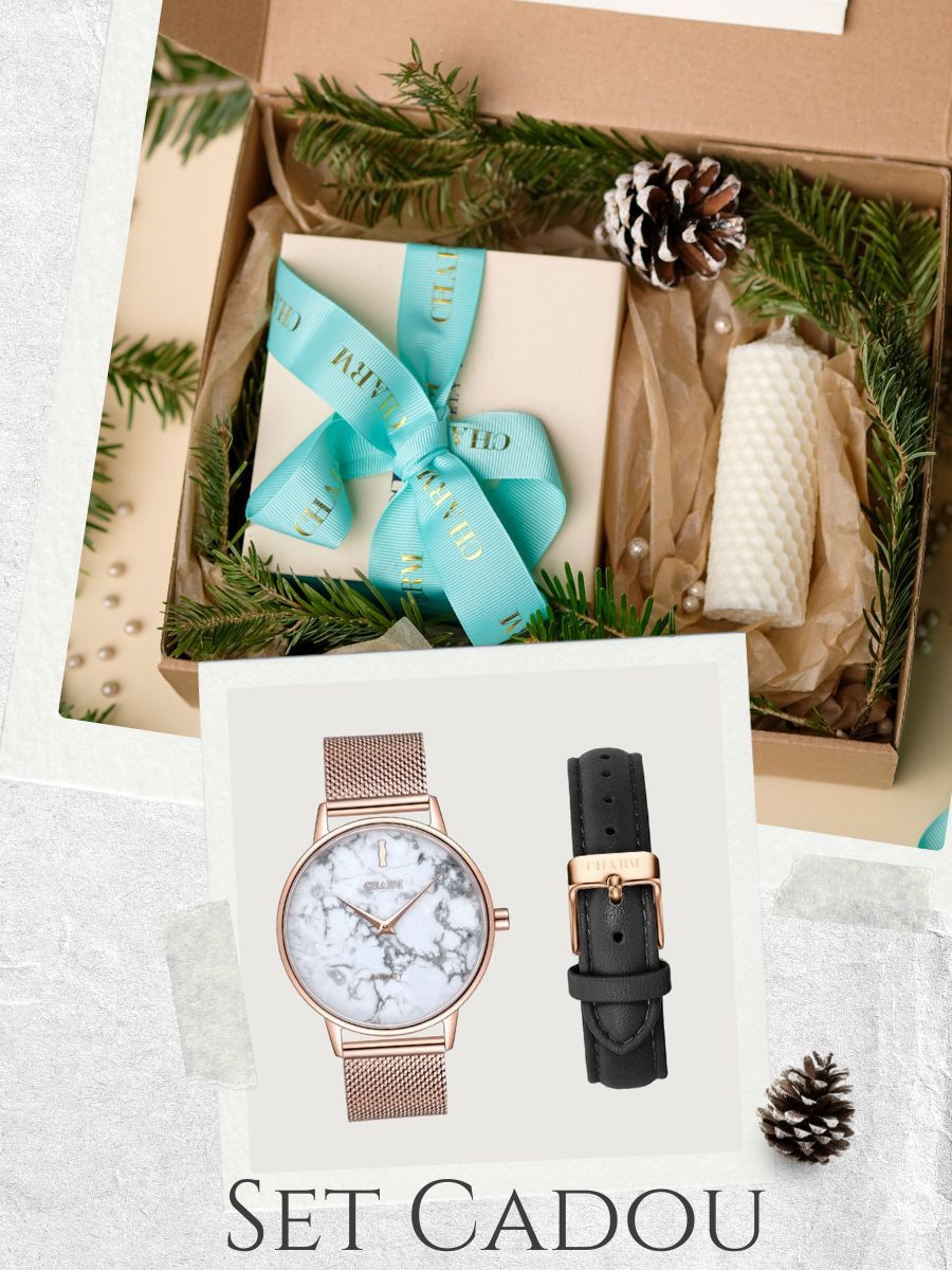 Set Cadou : Ceas Infinity Marble Theea + Curea din piele Neagra