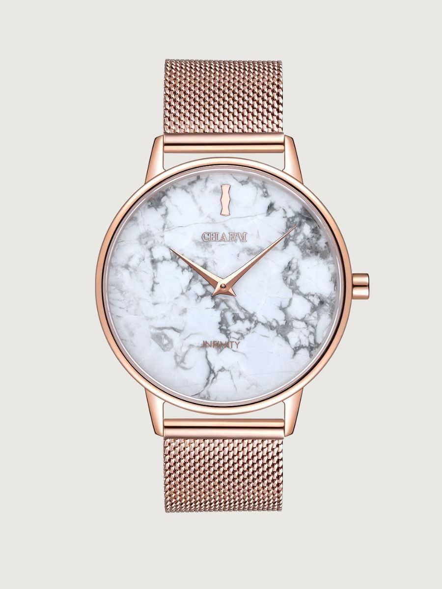 Set Cadou : Ceas Infinity Marble Theea Grey + Curea din otel inoxidabil Rose Gold