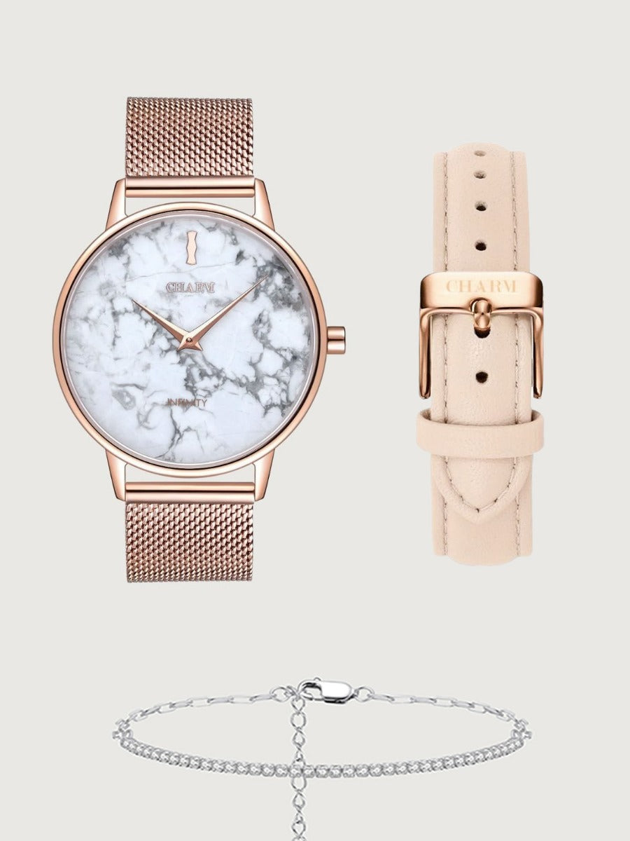 Set Cadou : Ceas Infinity Marble Theea + Curea din piele Nuderose