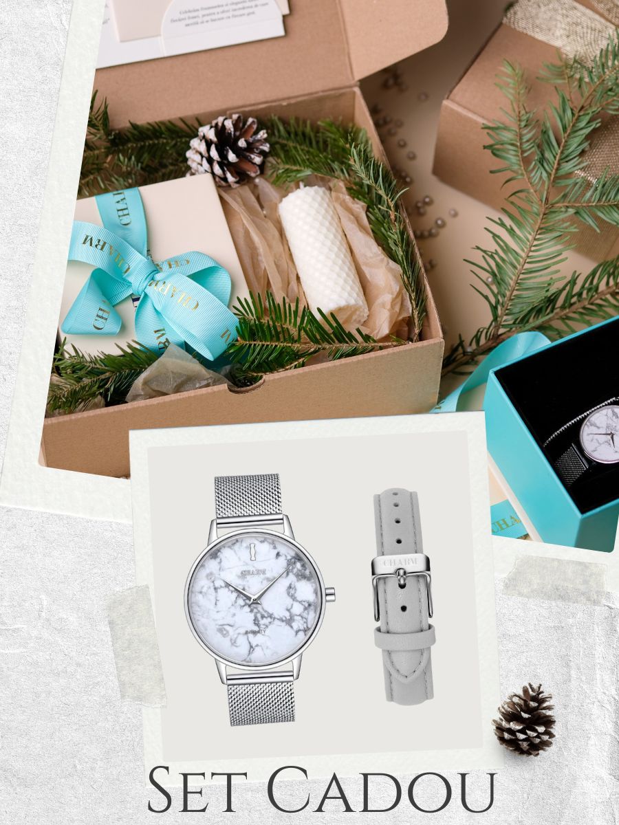 Set Cadou : Ceas Infinity Marble Freya + Curea din piele Gri