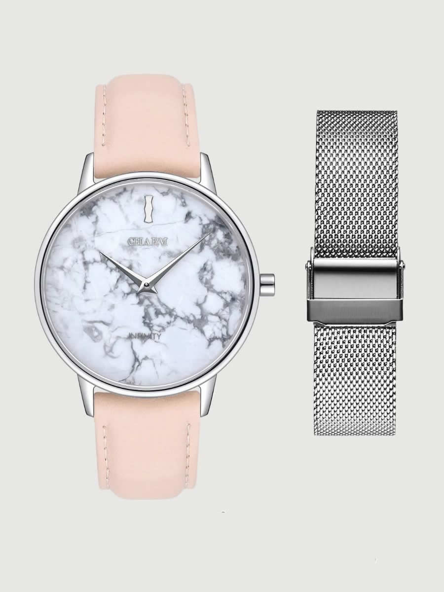 Set Cadou : Ceas Infinity Marble Freya Nude Rose + Curea din otel inoxidabil Rose Gold