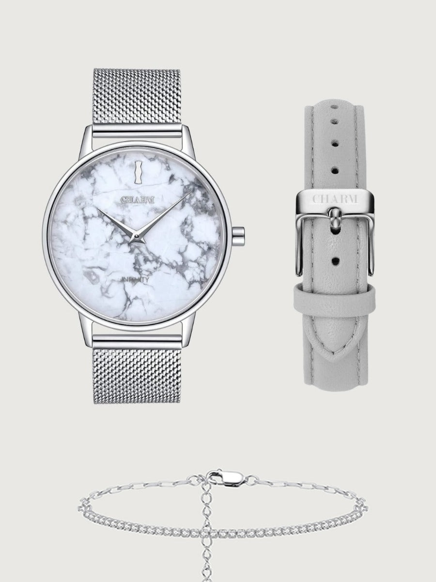 Set Cadou : Ceas Infinity Marble Freya + Curea din piele Gri