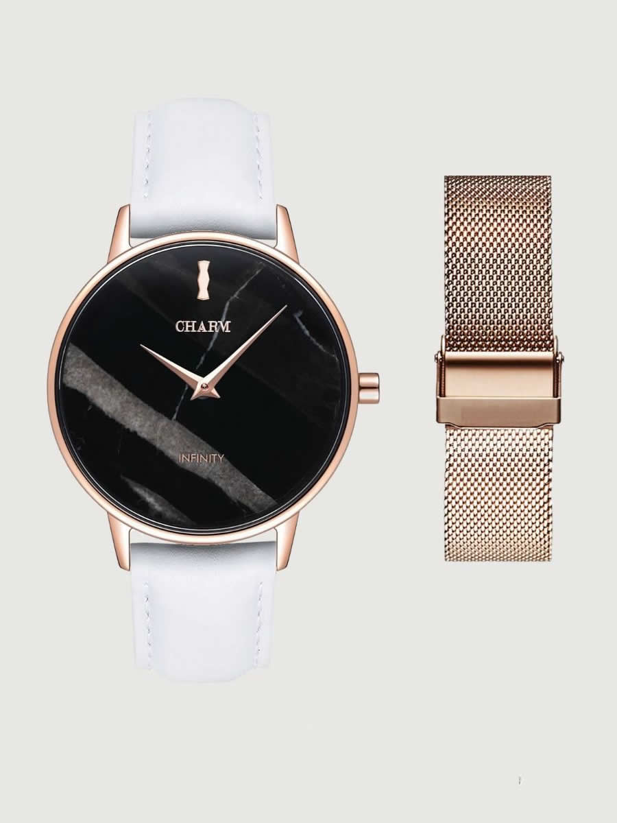 Set Cadou : Ceas Infinity Marble Florence White + Curea din otel inoxidabil Rose Gold
