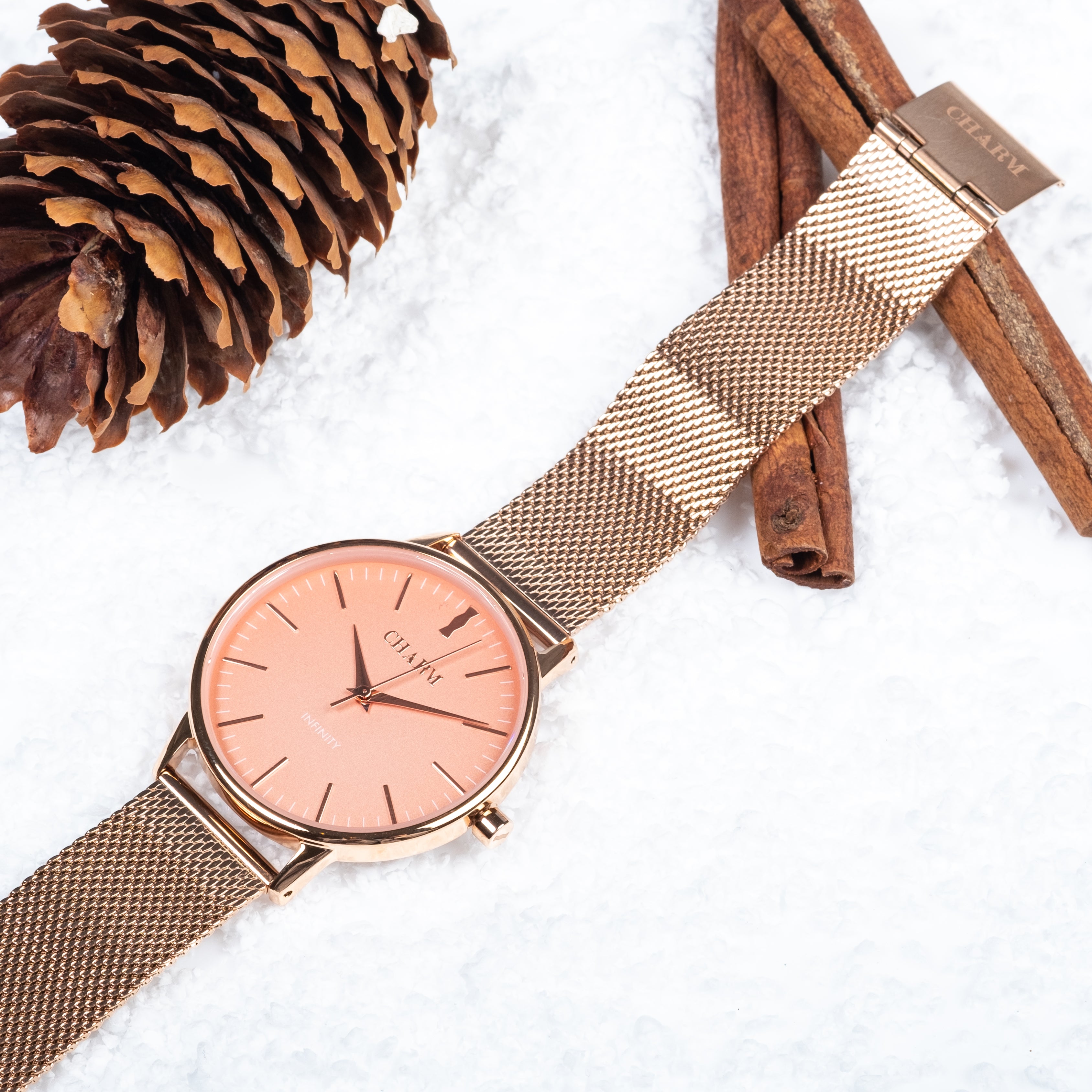 Set Cadou : Ceas Infinity Flora + Curea de piele Neagra