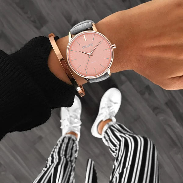 Set Cadou : Ceas Infinity Flora Grey + Curea din otel inoxidabil Rose Gold