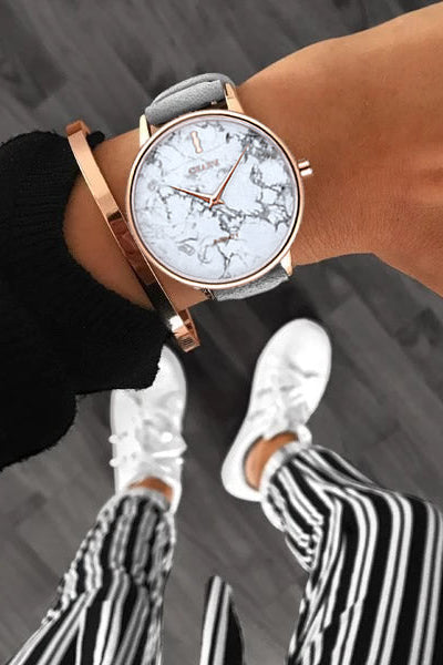 Set Cadou : Ceas Infinity Marble Theea Grey + Curea din otel inoxidabil Rose Gold