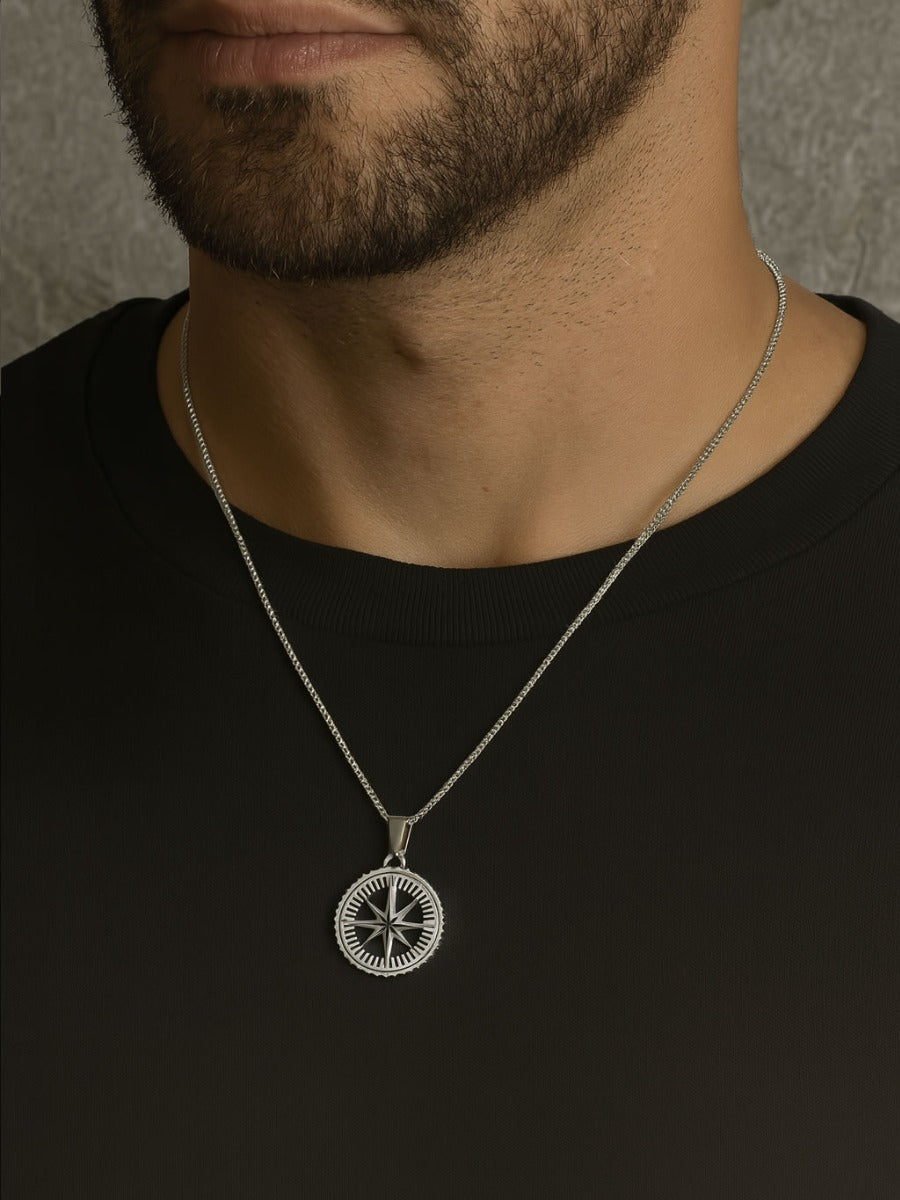 Colier din Argint Men Black Onyx Night Compass