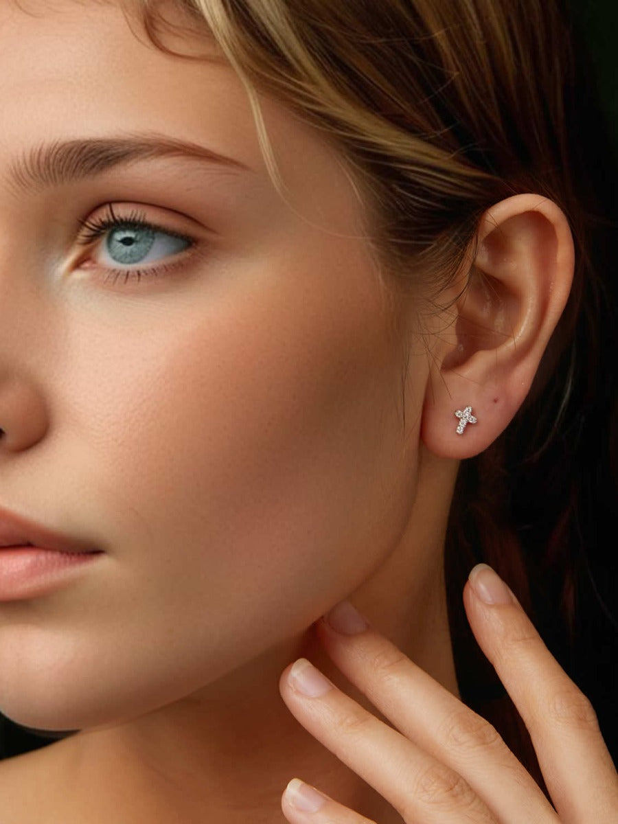 Cercei din Argint Moissanite Divine Spark Cross