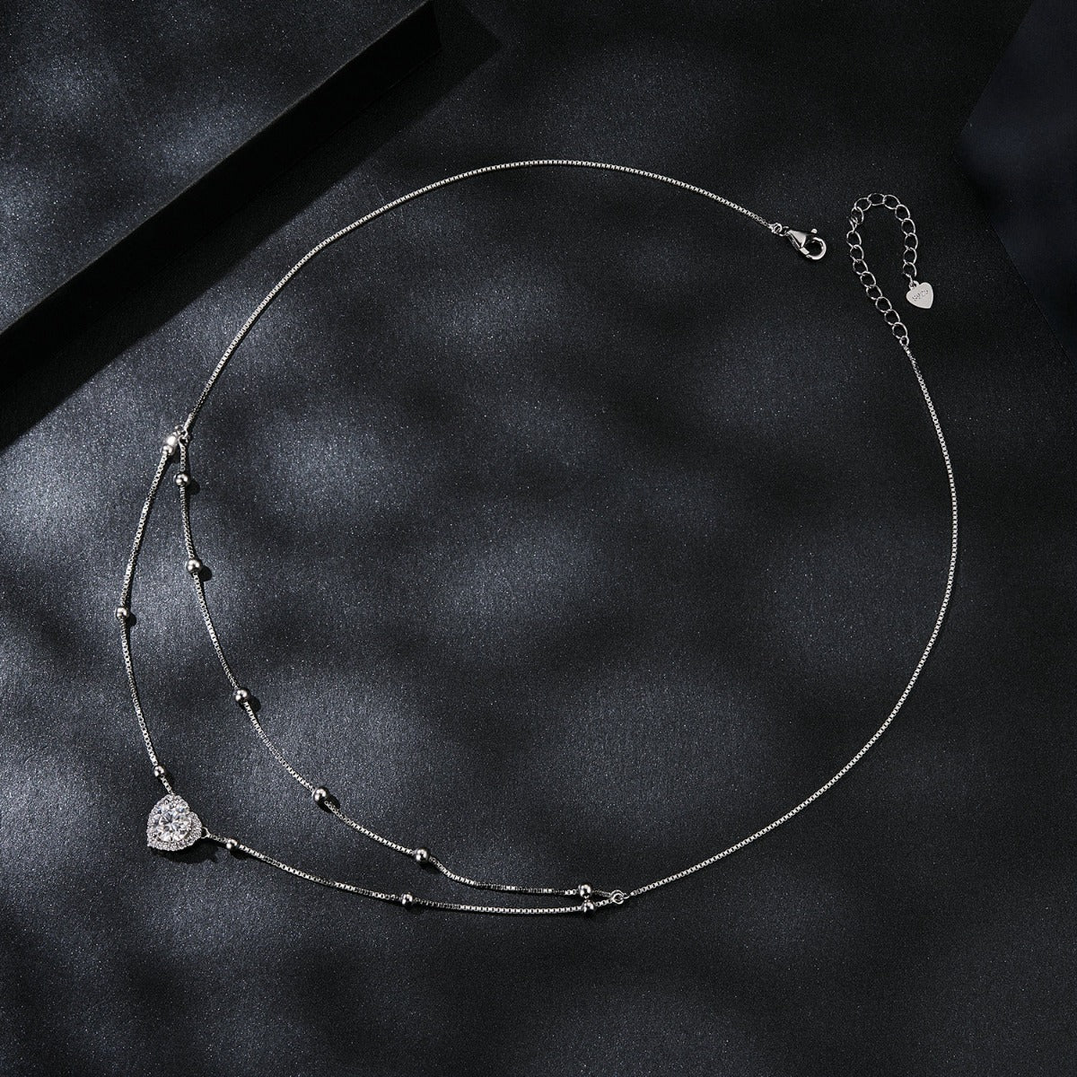 Pandantiv cu Lantisor din Argint Moissanite Dual Heart Harmony