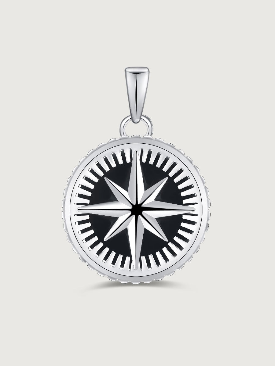 Pandantiv compass din argint 925 cu onix negru