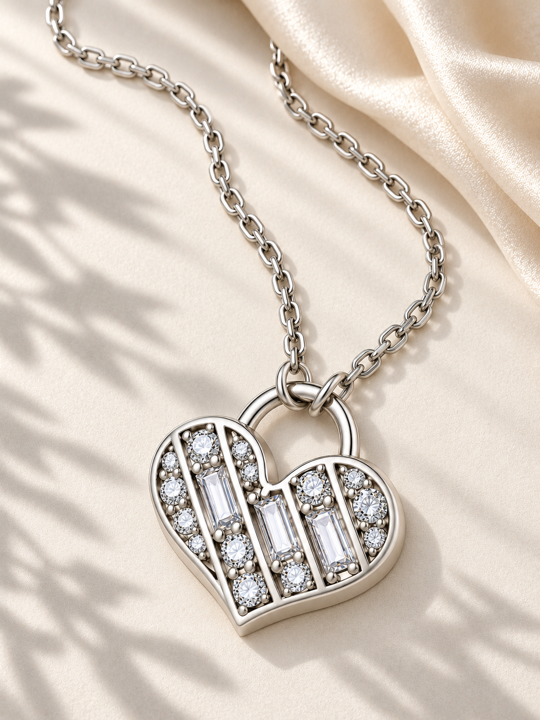 Pandantiv Inimă Silver cu Moissanite Rectangle