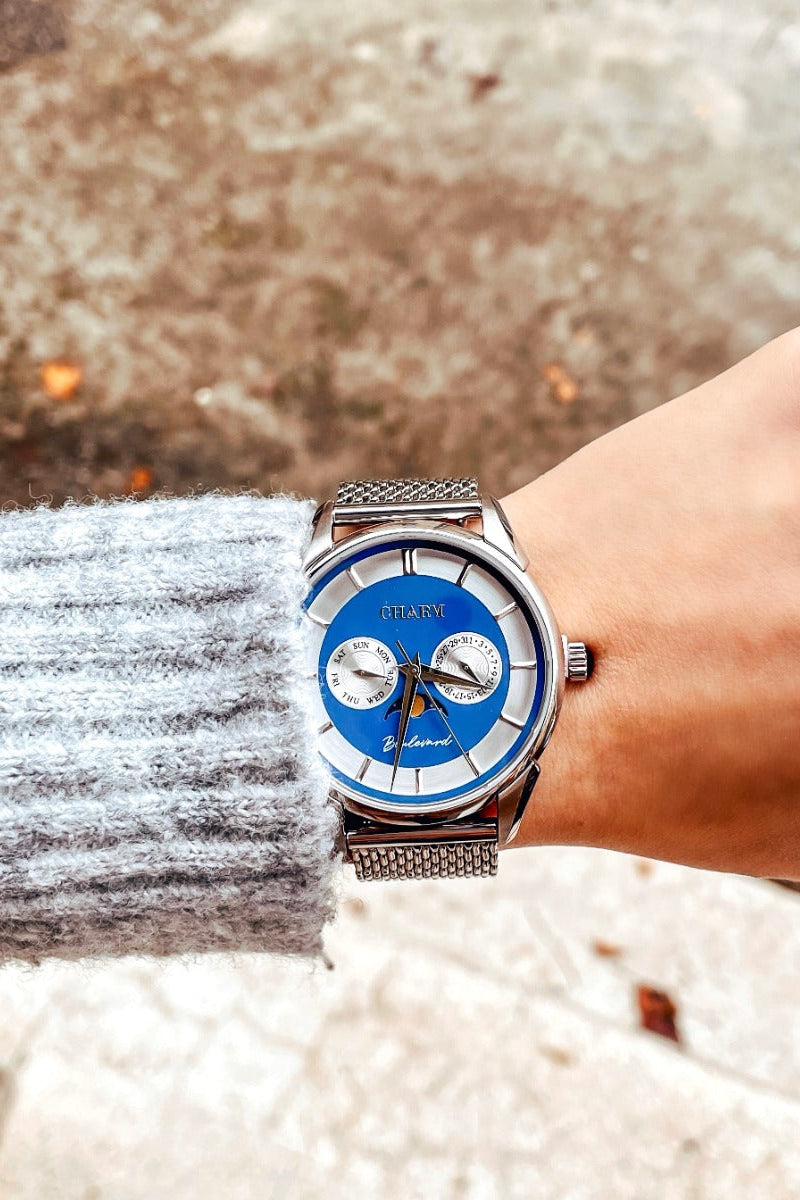 Set Unisex: Ceas Boulevard Aviatorilor Silver + Curea de piele Neagra