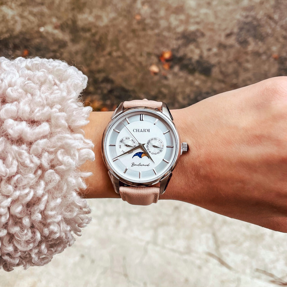 Set Unisex Cadou : Ceas Boulevard Kiseleff Nude Rose + Curea de piele Neagra