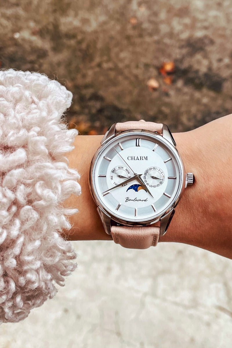 Set Unisex Cadou : Ceas Boulevard Kiseleff Nude Rose + Curea de piele Neagra