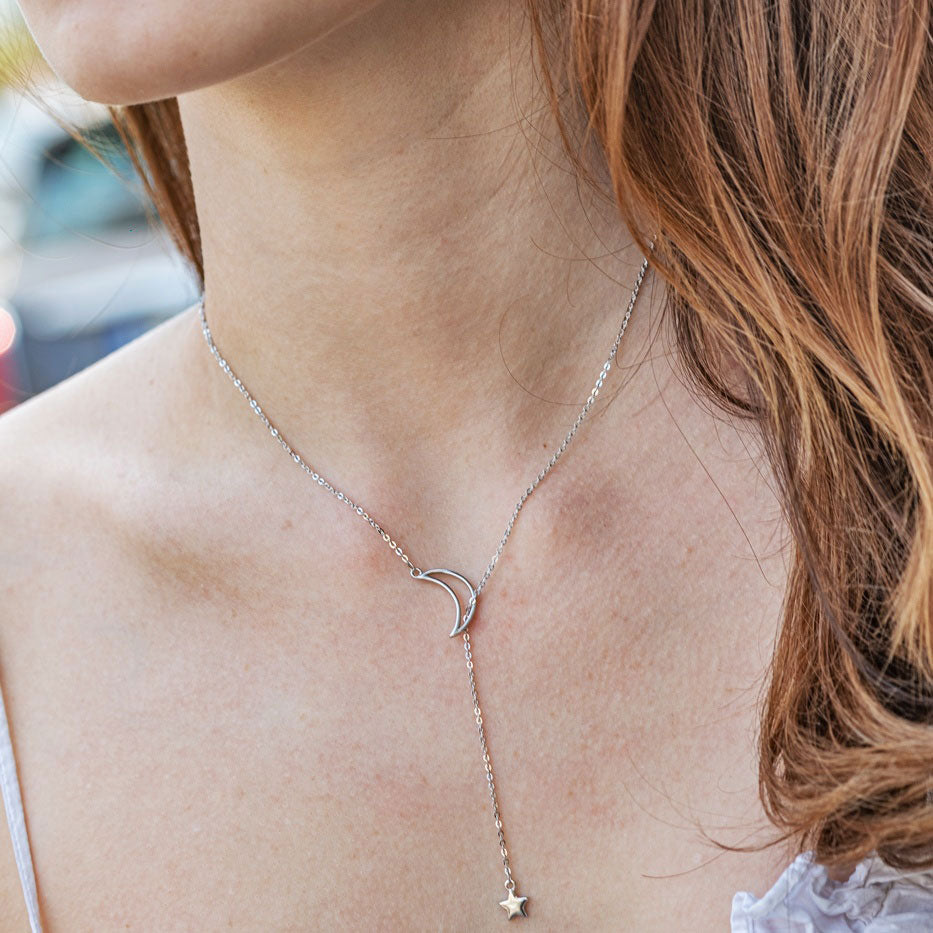 Pandantiv cu Lantisor din Argint Crescent Moon