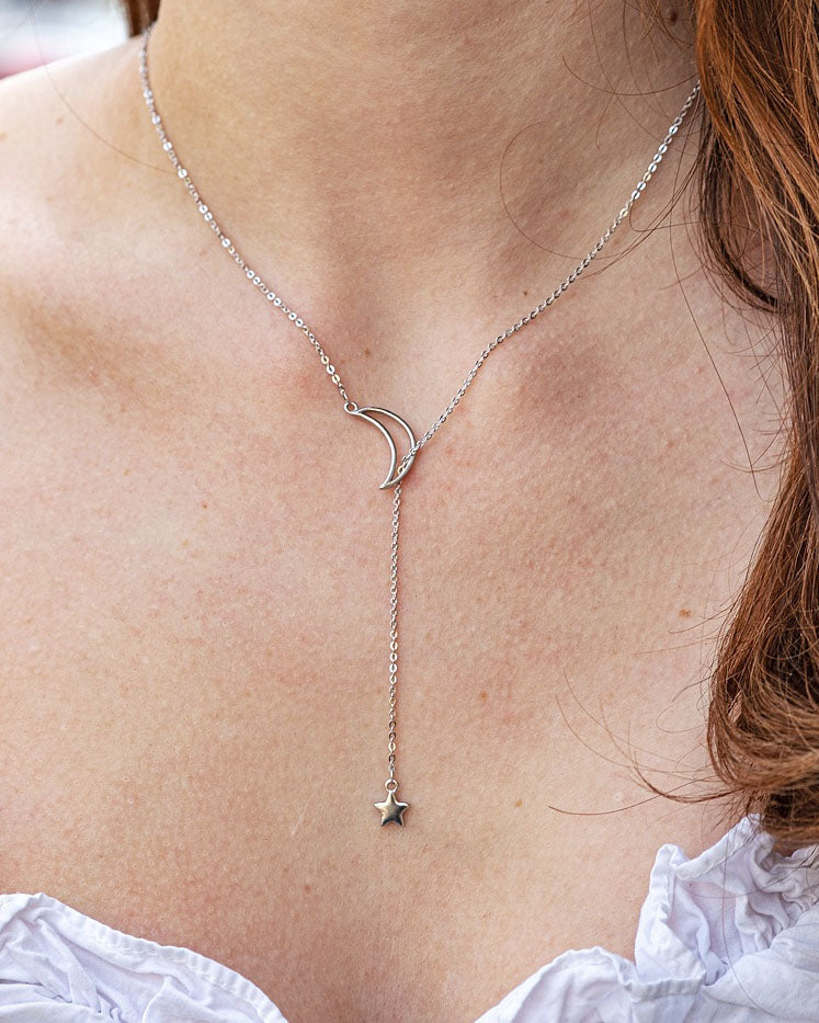 Pandantiv cu Lantisor din Argint Moon & Star