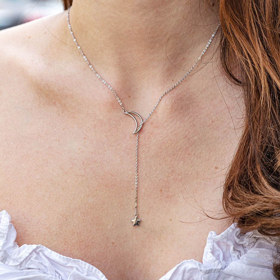Pandantiv cu Lantisor din Argint Moon & Star