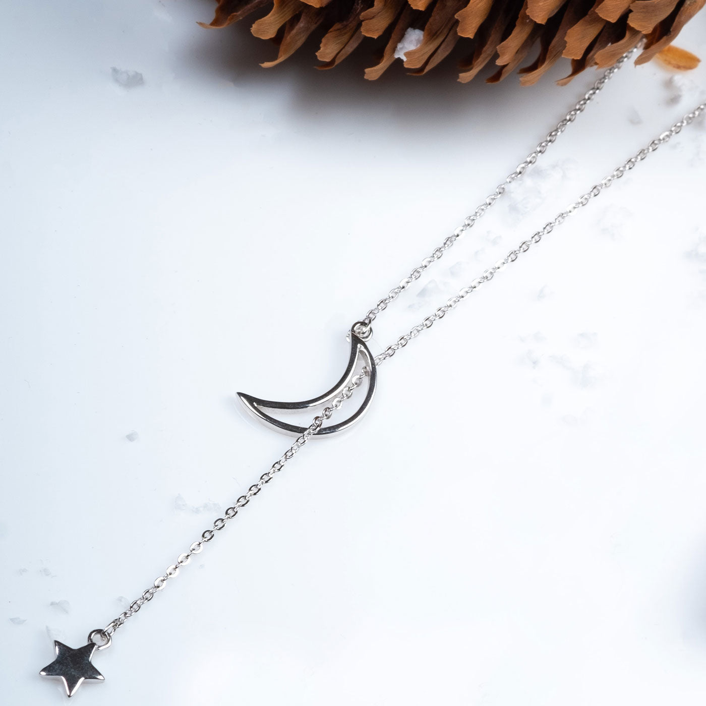 Pandantiv cu Lantisor din Argint Moon & Star