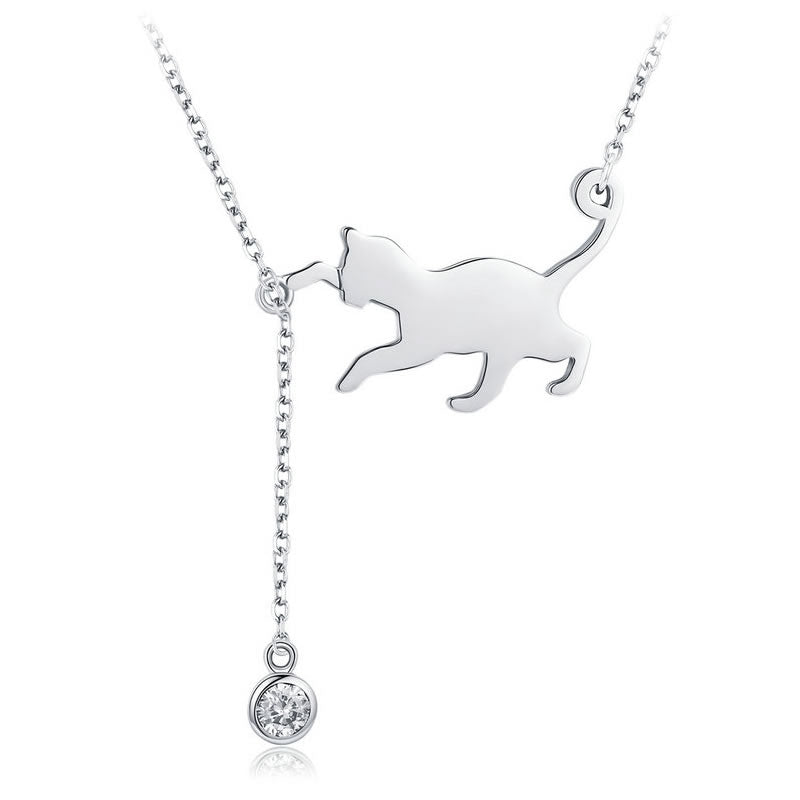 Pandantiv cu Lantisor din Argint Playful Kitten