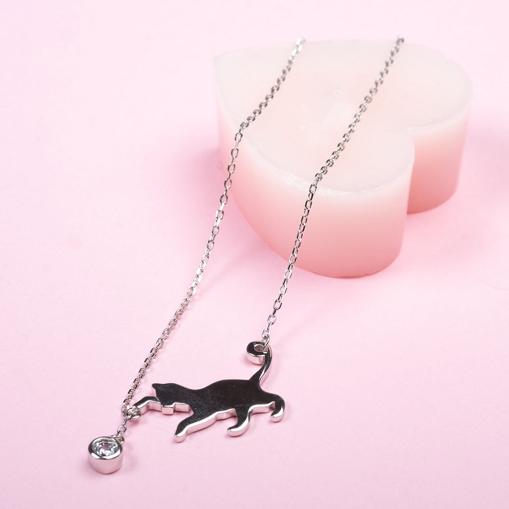 Pandantiv cu Lantisor din Argint Playful Kitten