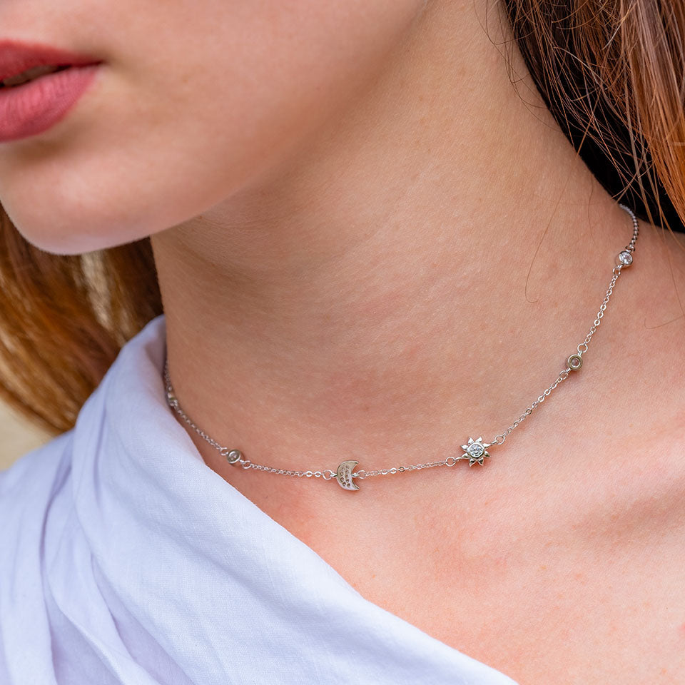 Pandantiv cu Lantisor din Argint Moon and Sun