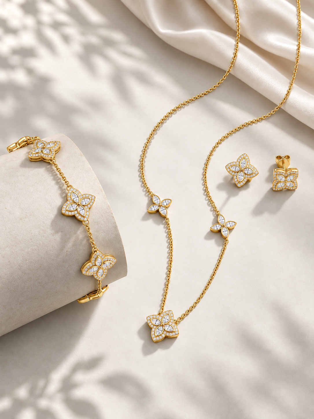 Set Flower Gold cu Moissanite de 13 mm