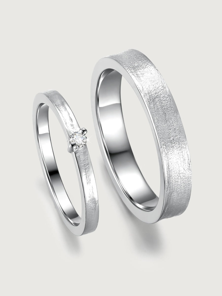 Verighete din aur 14K Elegant Simplicity cu diamant și finisaj mat